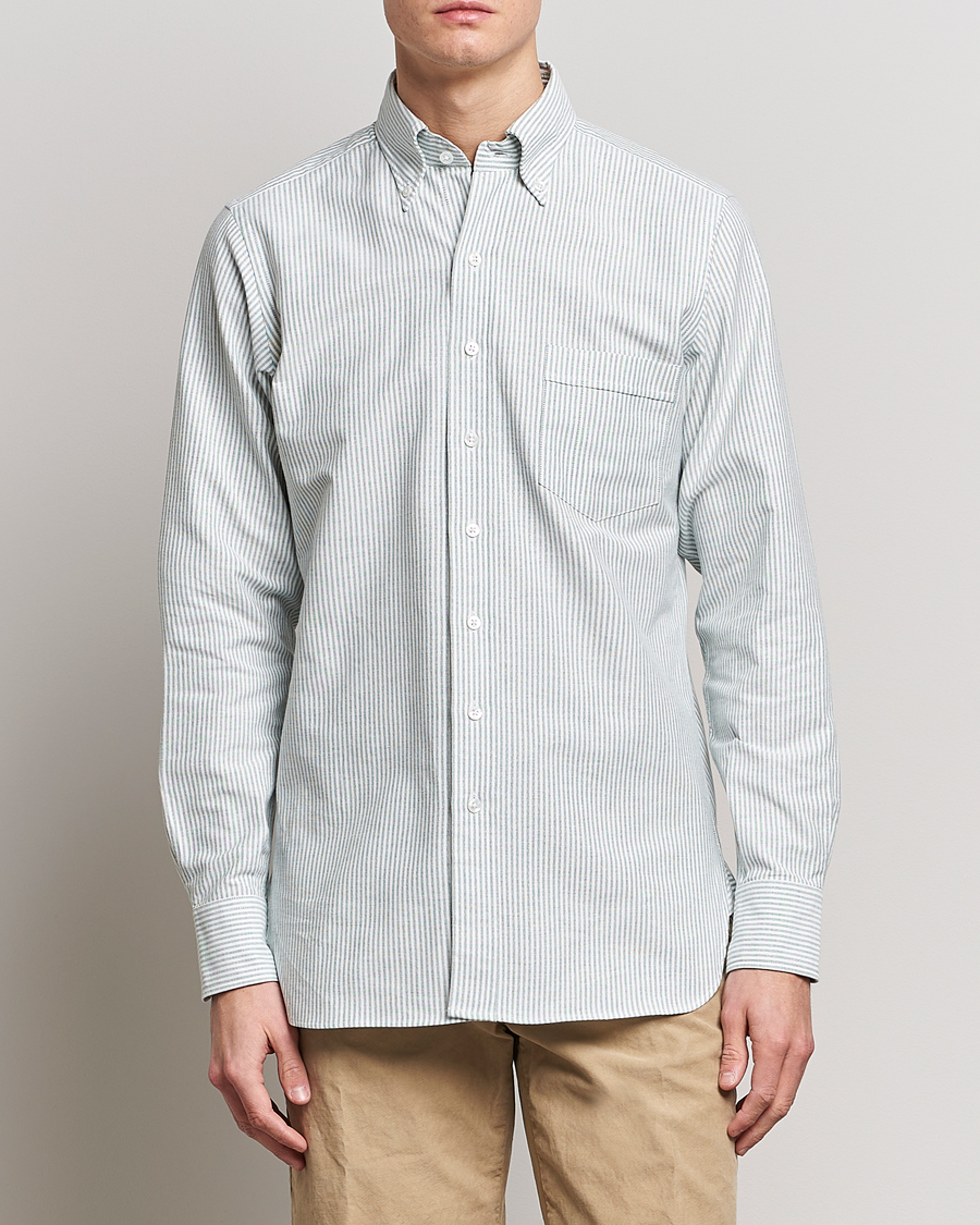 Herre | Tøj | Drake\'s | Striped Button Down Oxford Shirt Light Green