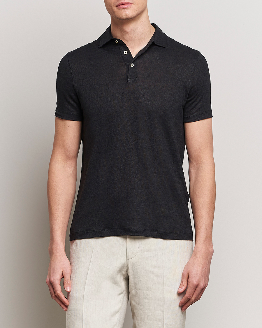 Herre | Tøj | Stenströms | Linen Polo Shirt Black