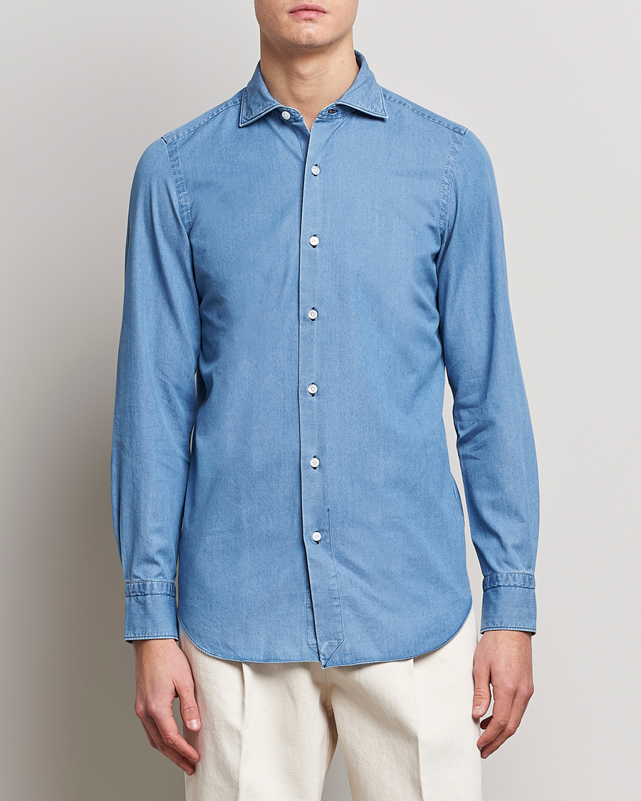 Herre | Denimskjorter | Finamore Napoli | Milano Slim Denim Shirt Light Indigo