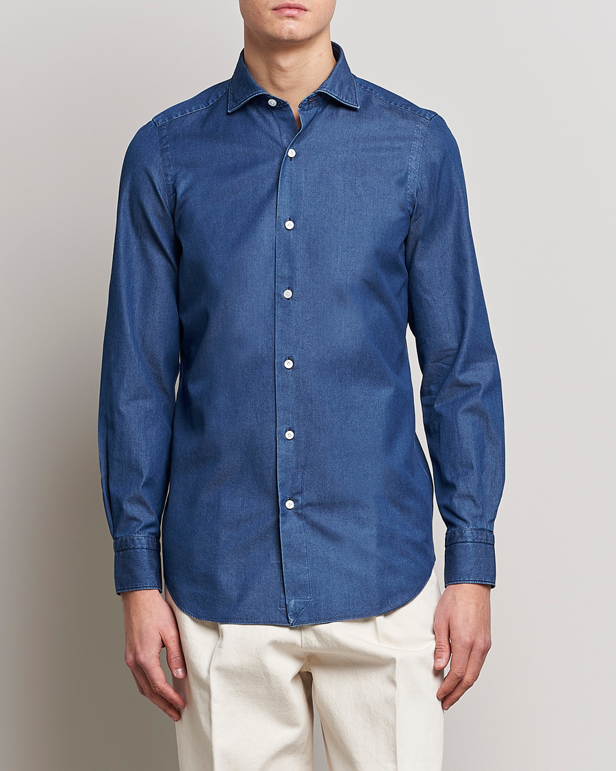 Herre | Denimskjorter | Finamore Napoli | Milano Slim Denim Shirt Dark Indigo