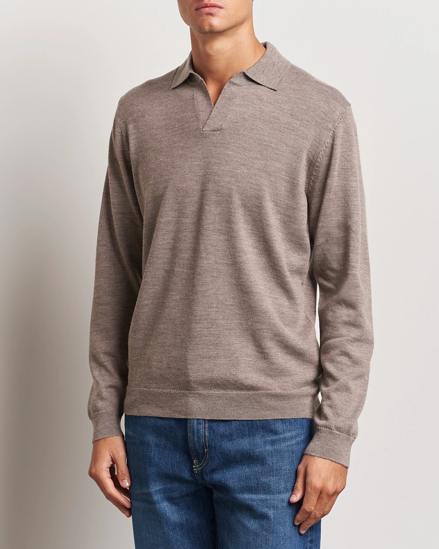 Herre |  | A Day\'s March | Manol Open Collar Merino Polo Taupe Melange