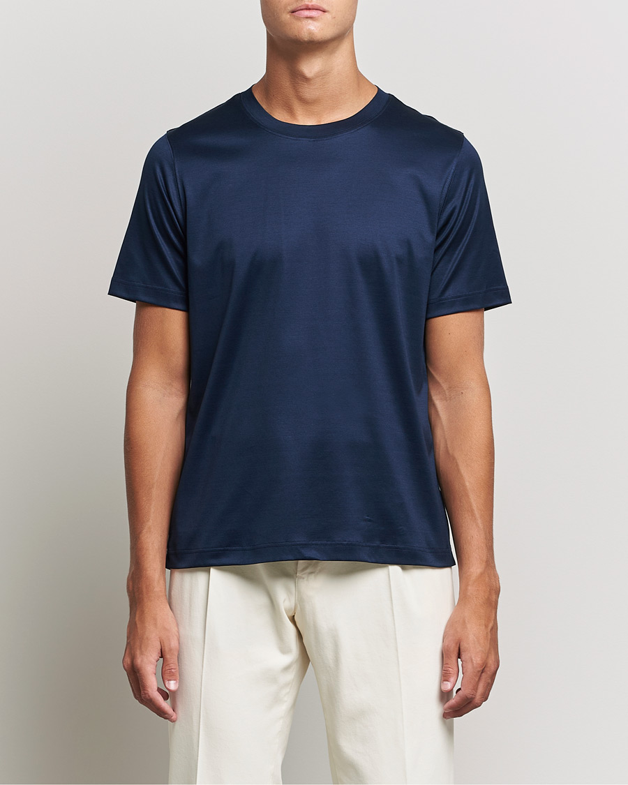 Herre | Business & Beyond - Formal | Eton | Filo Di Scozia Cotton T-Shirt Navy