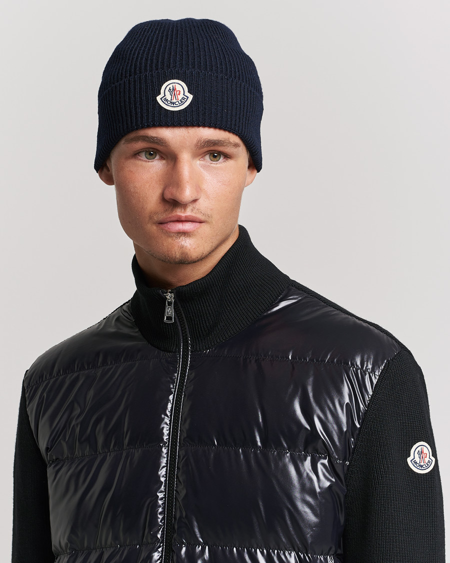 Herre | Huer | Moncler | Rib Wool Beanie Navy