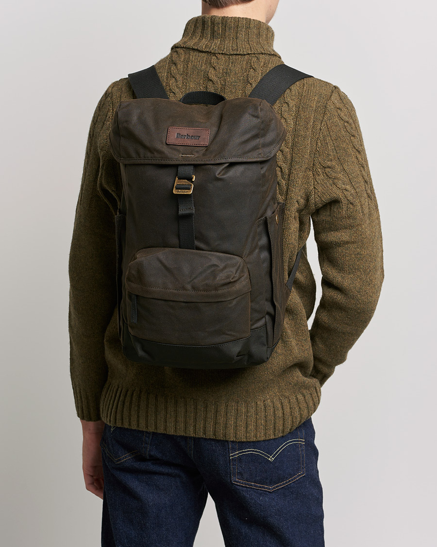 Barbour Lifestyle Essential Waxed Backpack Olive - CareOfCarl.dk