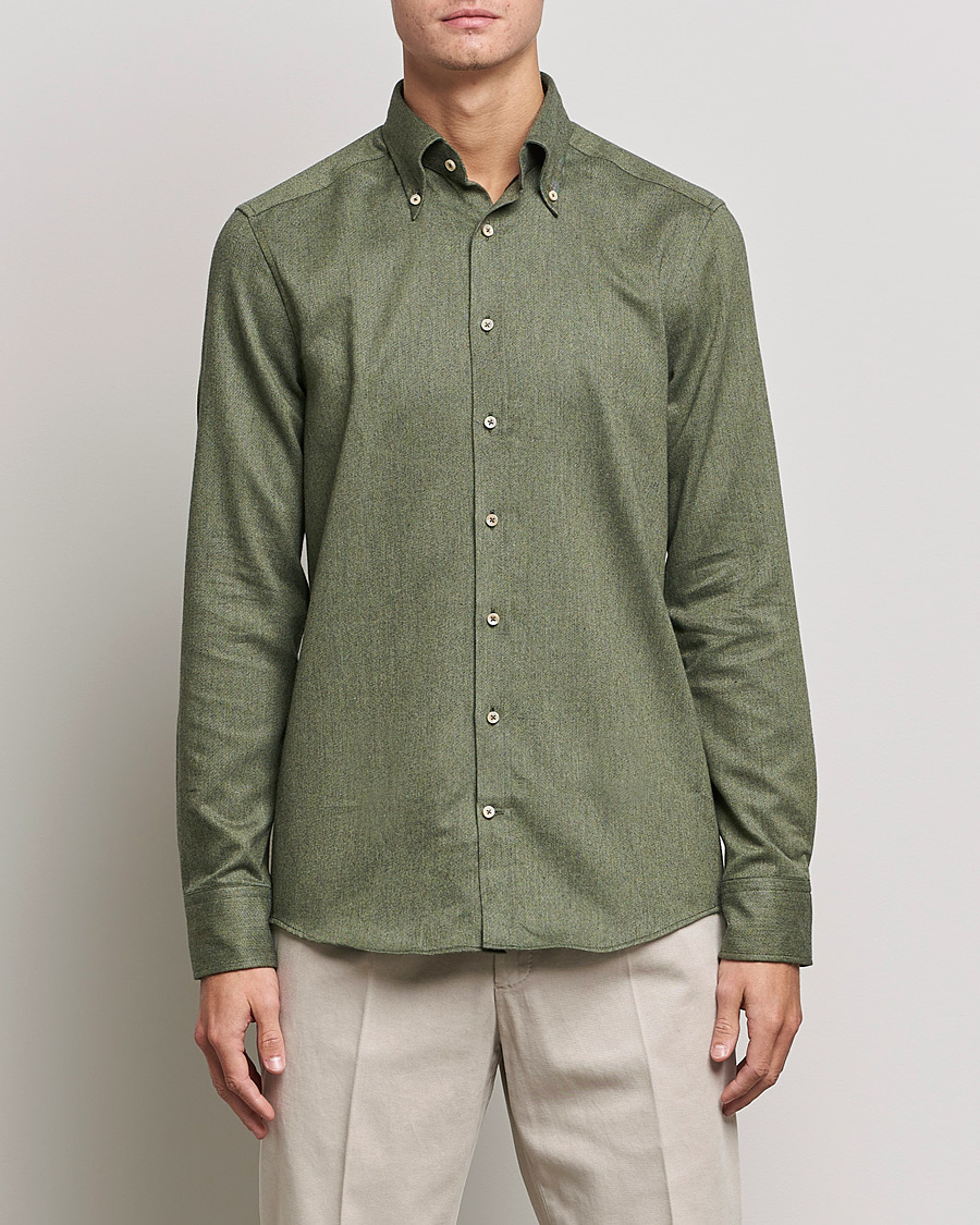 Herre |  | Stenströms | Slimline Flannel Shirt Dark Green