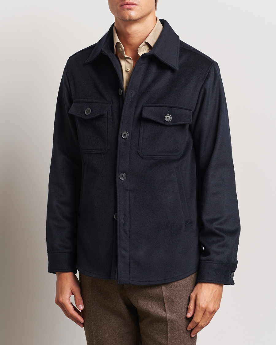 Herre | Business & Beyond | Oscar Jacobson | Maverick Wool/Cashmere Shirt Jacket Navy