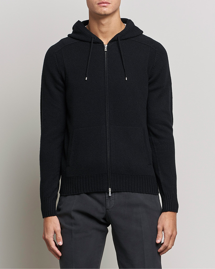 Herre |  | Gran Sasso | Full Zip Wool Hoodie Black