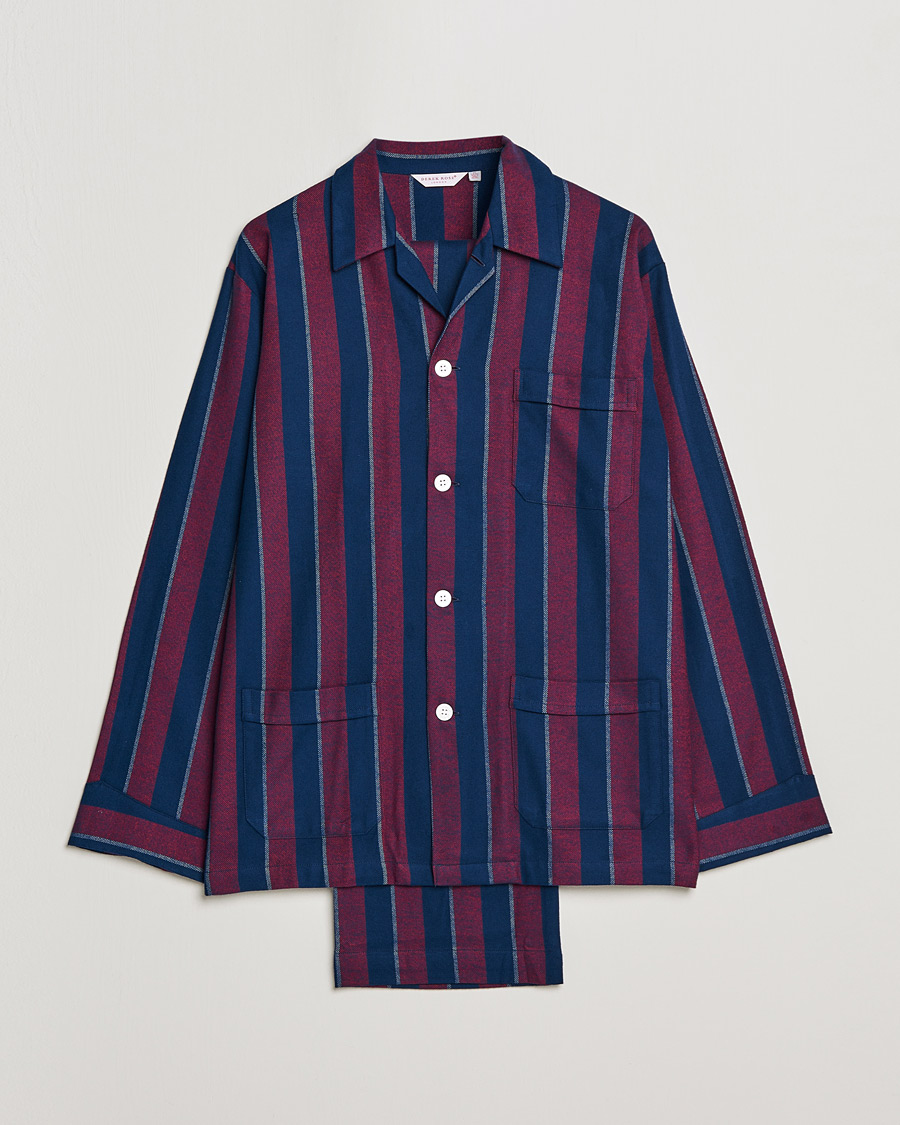 Herre | Pyjamas & Morgenkåber | Derek Rose | Brushed Cotton Flanell Striped Pyjama Set Navy