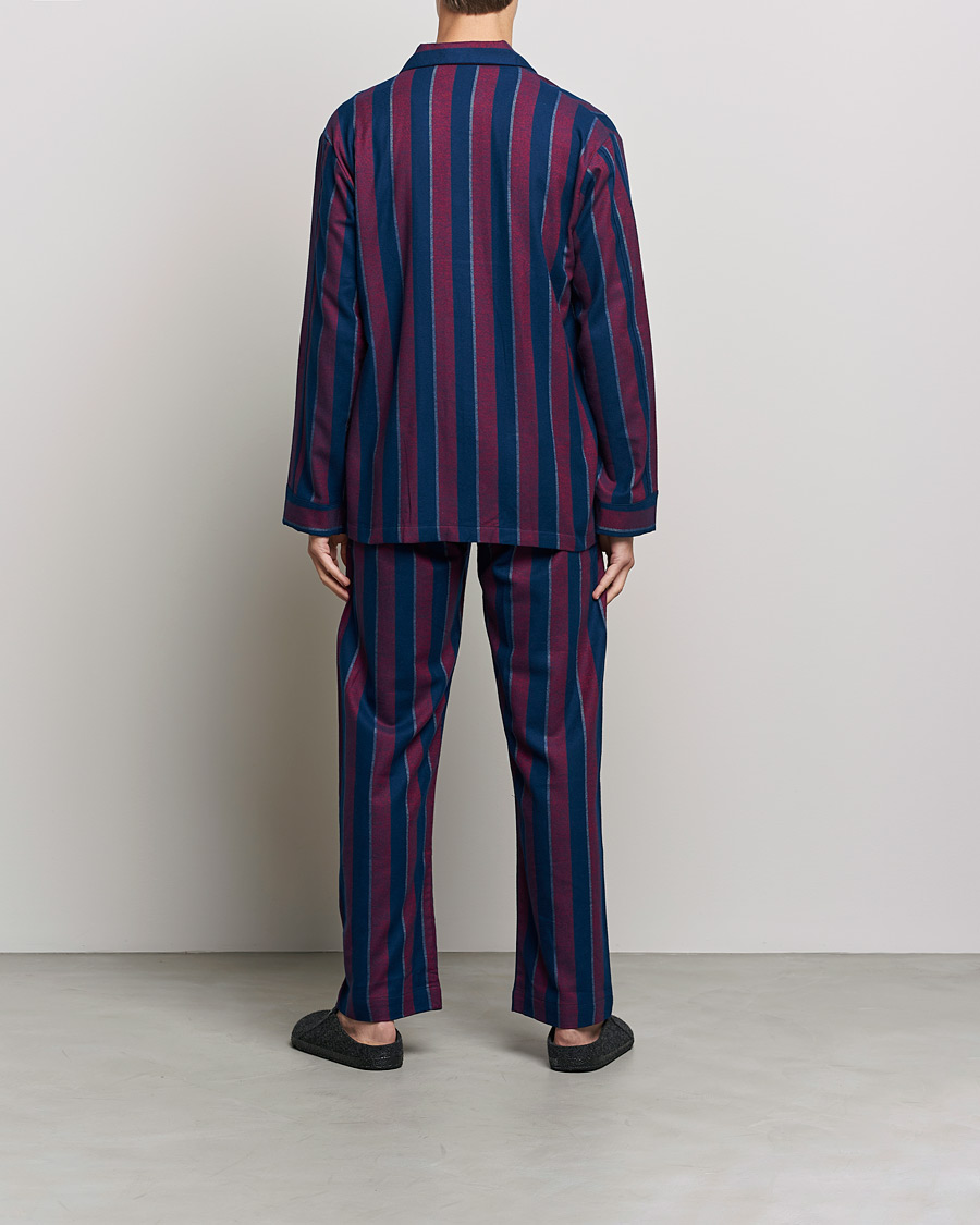 Herre | Pyjamas & Morgenkåber | Derek Rose | Brushed Cotton Flanell Striped Pyjama Set Navy