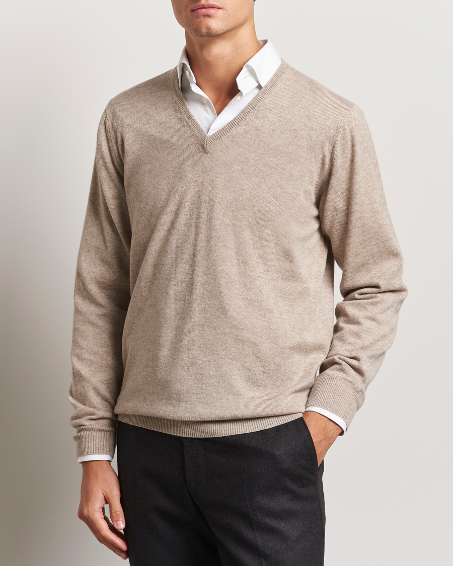 Herre | Trøjer | Piacenza Cashmere | Cashmere V Neck Sweater Beige