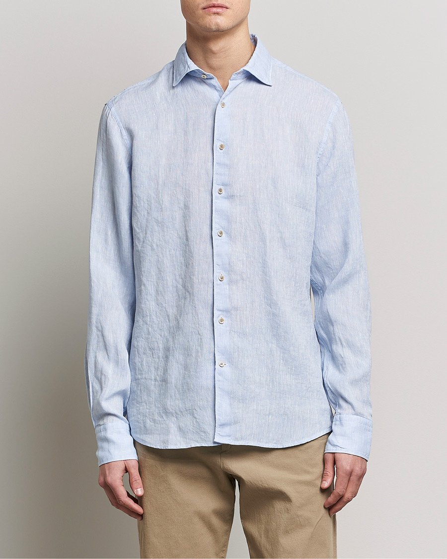 Herre | Stenströms | Stenströms | Fitted Body Cut Away Linen Shirt Light Blue