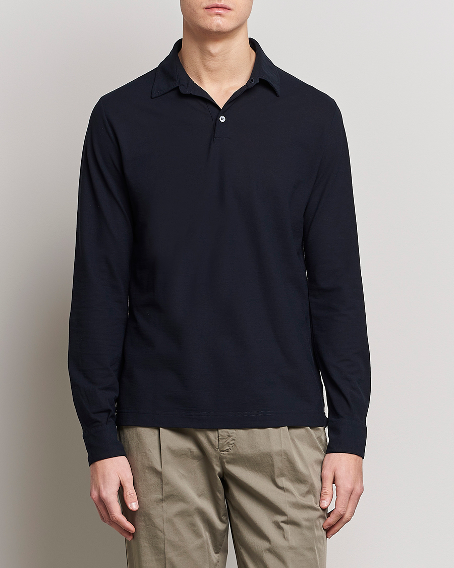 Herre | Slowear | Zanone | Ice Cotton Long Sleeve Polo Navy