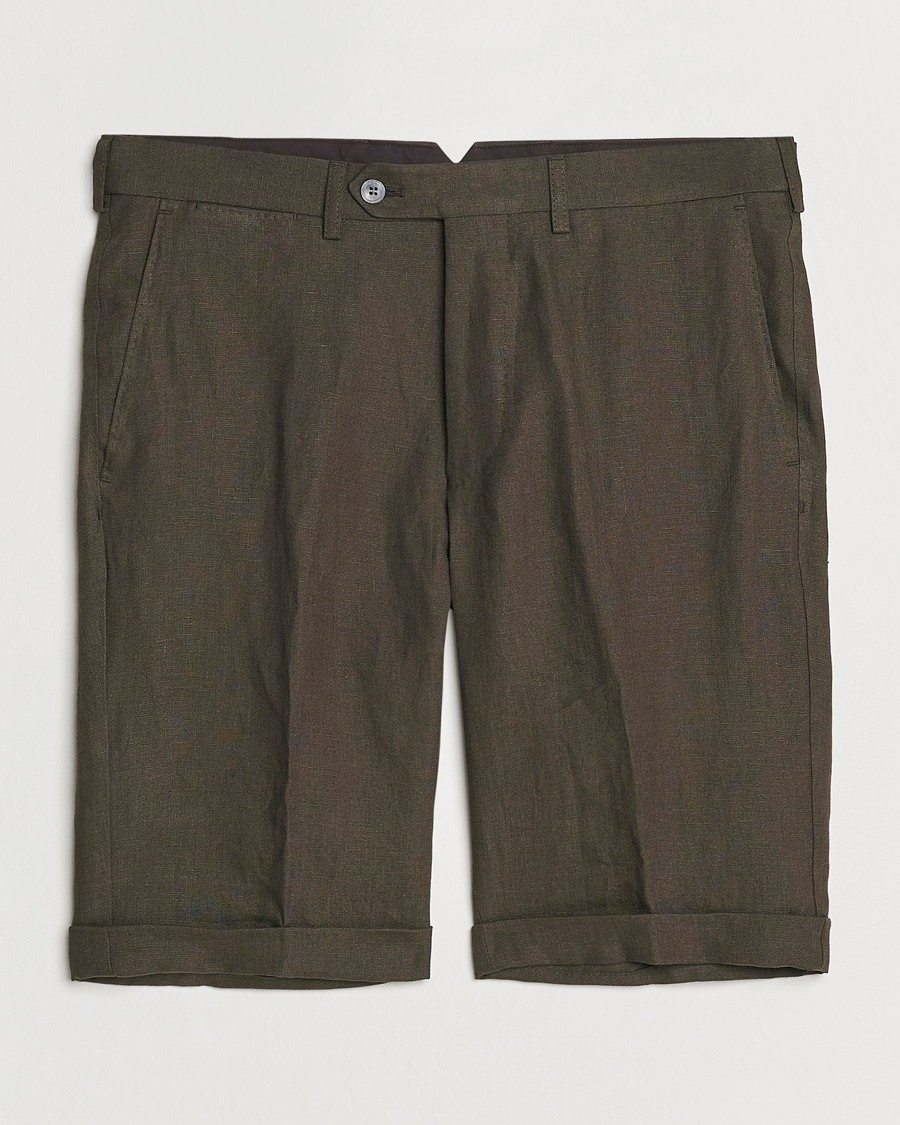 Herre | Shorts | Oscar Jacobson | Declan Linen Shorts Dark Green