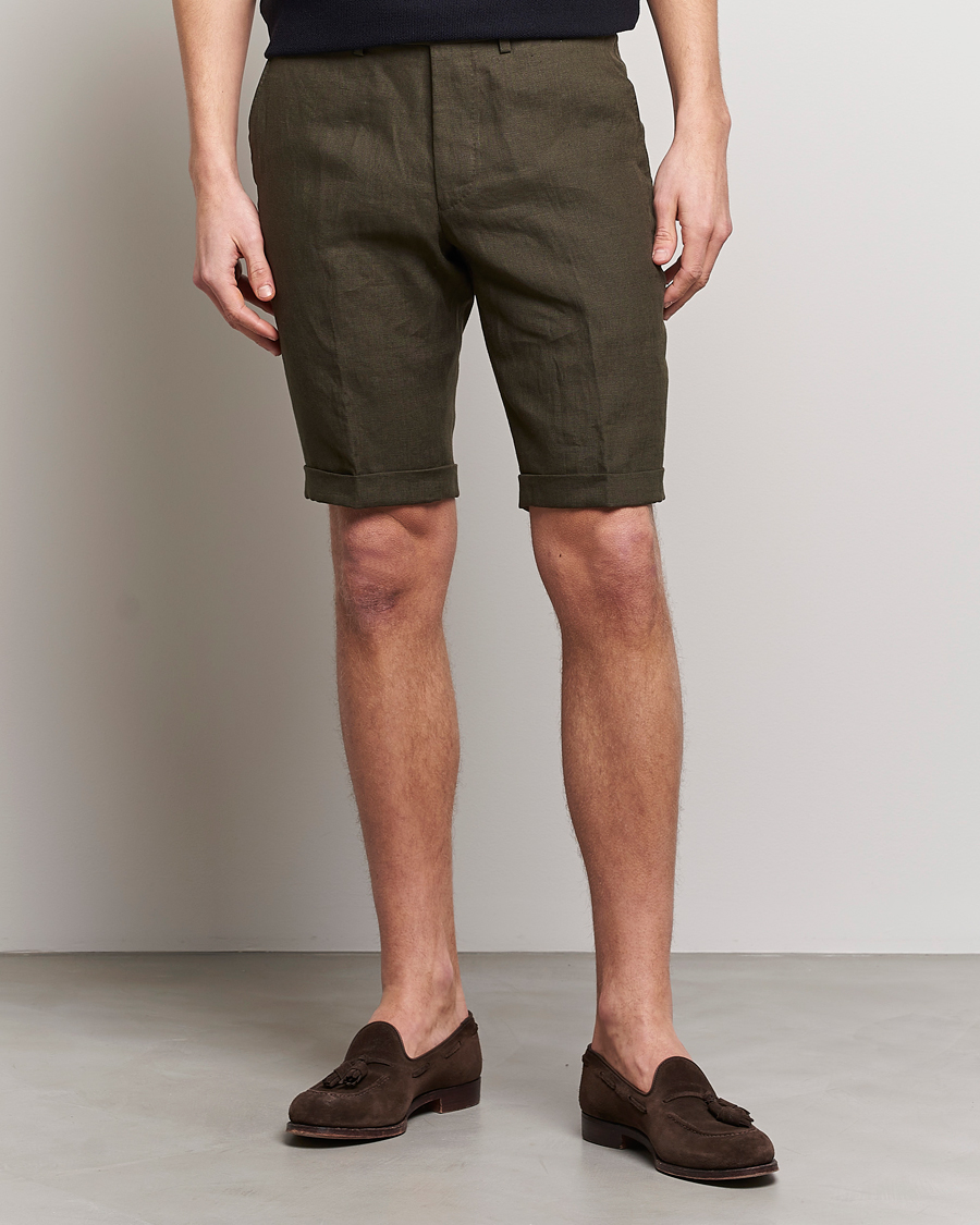Herre | Shorts | Oscar Jacobson | Declan Linen Shorts Dark Green