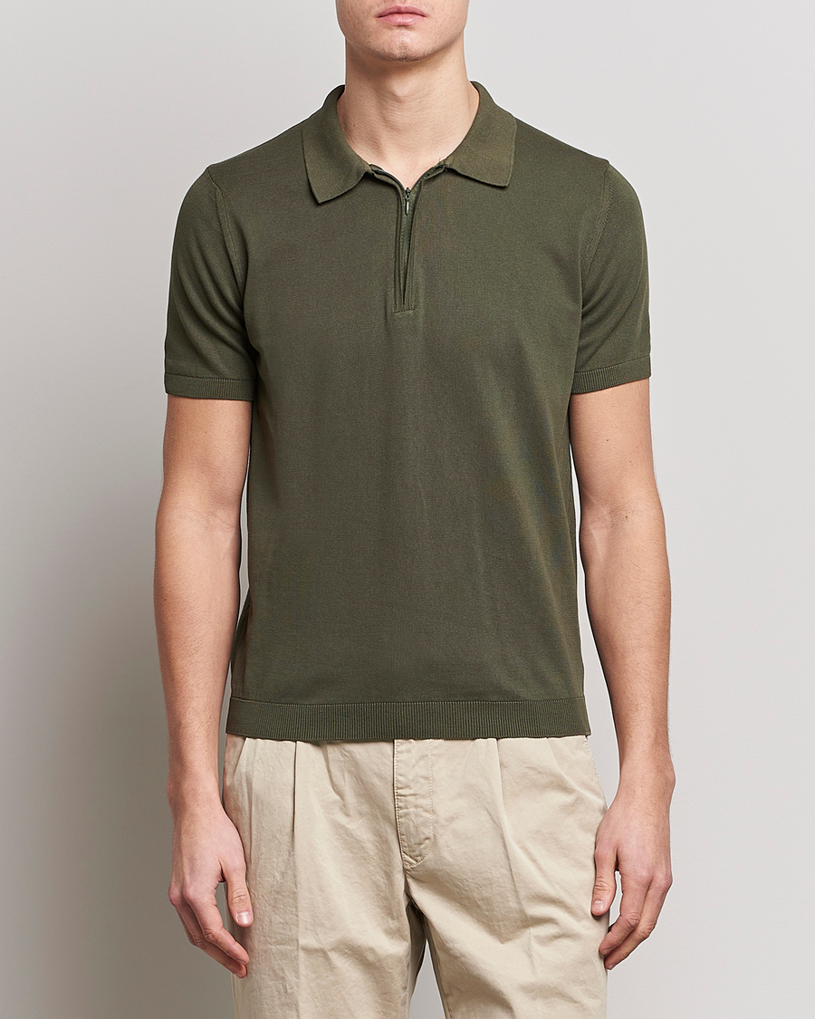 Oscar Jacobson Otto Short Sleeve Zip Polo Olive CareOfCarl