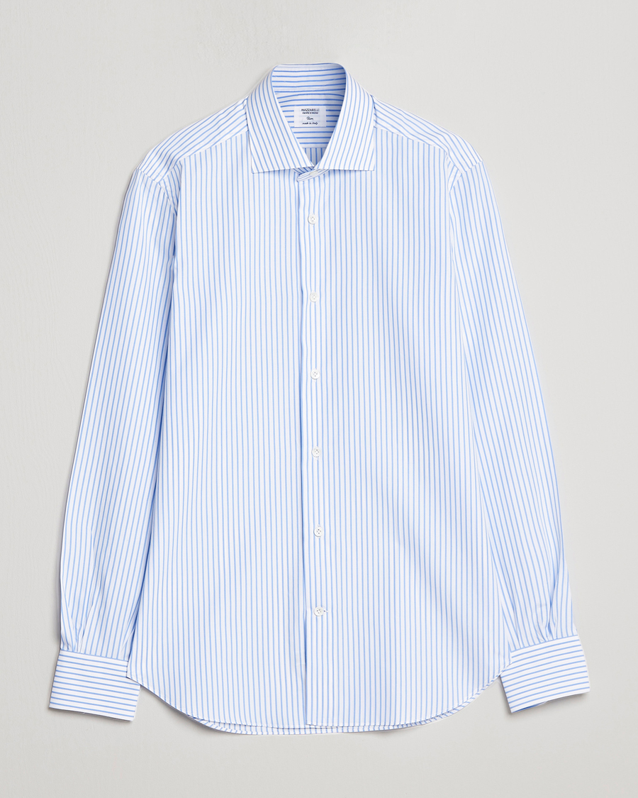 Herre | Skjorter | Mazzarelli | Soft Cotton Cut Away Shirt Light Blue Stripe