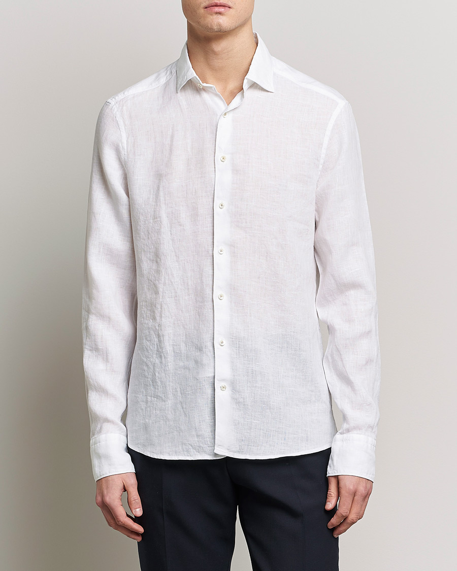 Herre | Tøj | Stenströms | Slimline Cut Away Linen Shirt White
