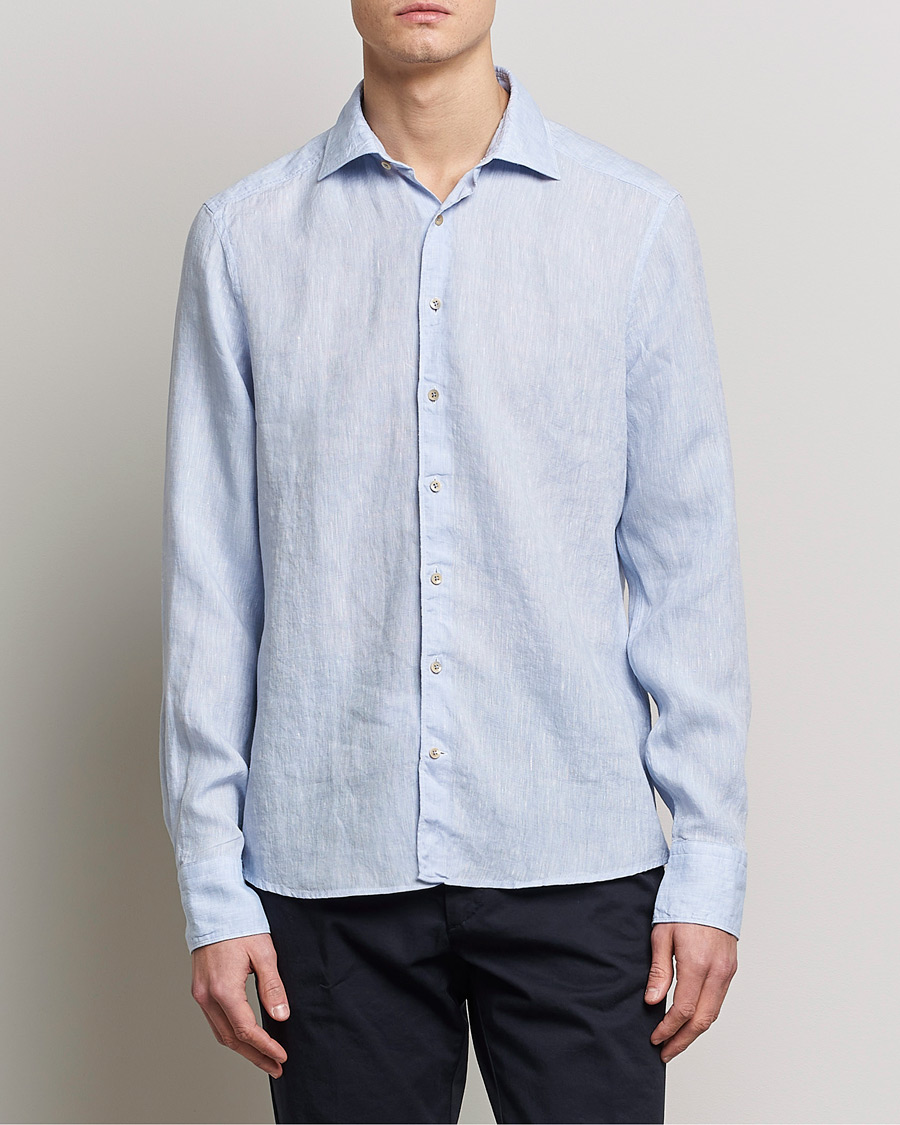 Herre | Stenströms | Stenströms | Slimline Cut Away Linen Shirt Light Blue