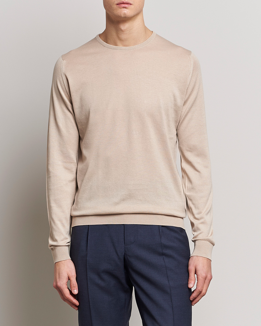 Herre | Pullovers med rund hals | John Smedley | Hatfield Sea Island Crew Neck Almond