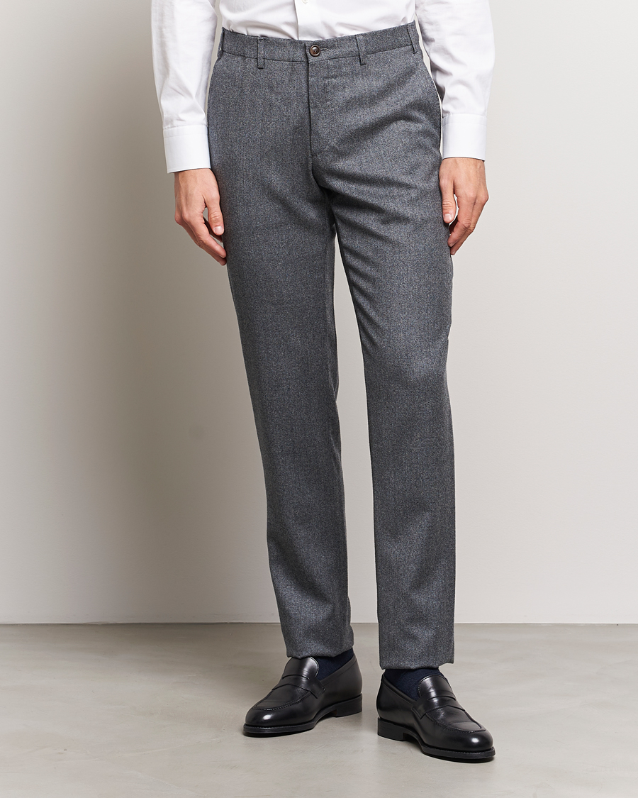 Herre |  | Canali | Slim Fit Washable Flannel Trousers Grey Melange