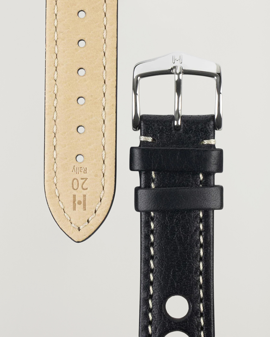 Herre |  | HIRSCH | Rally Natural Leather Racing Watch Strap Black