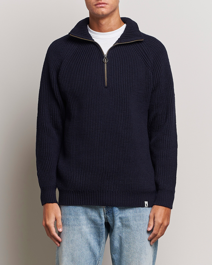 Herre |  | Peregrine | Ford Knitted Wool Half Zip Navy