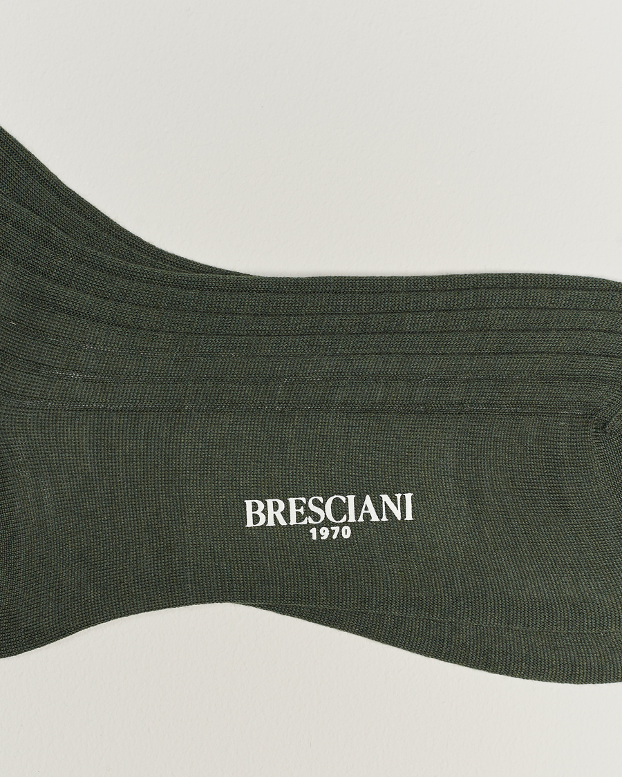 Herre | Strømper | Bresciani | Wool/Nylon Ribbed Short Socks Green