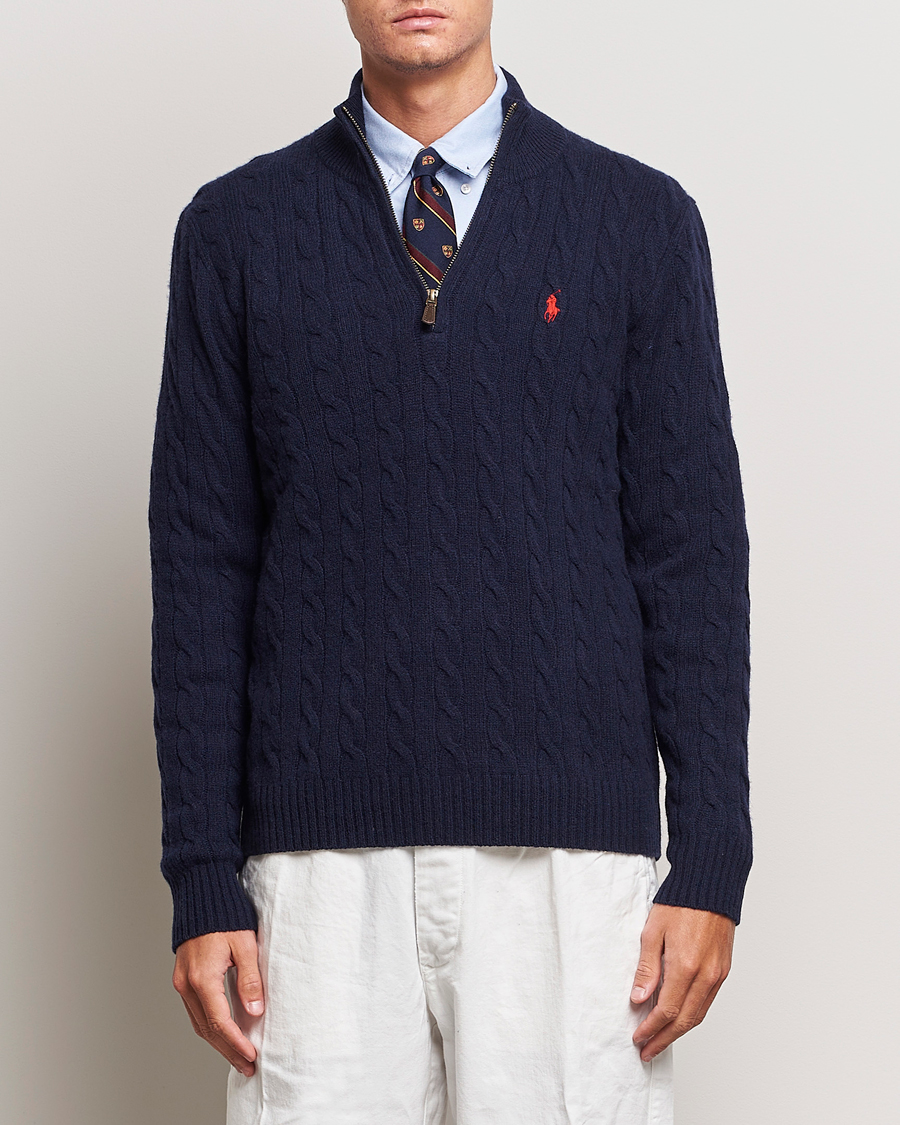 Herre |  | Polo Ralph Lauren | Wool/Cashmere Cable Half Zip Hunter Navy