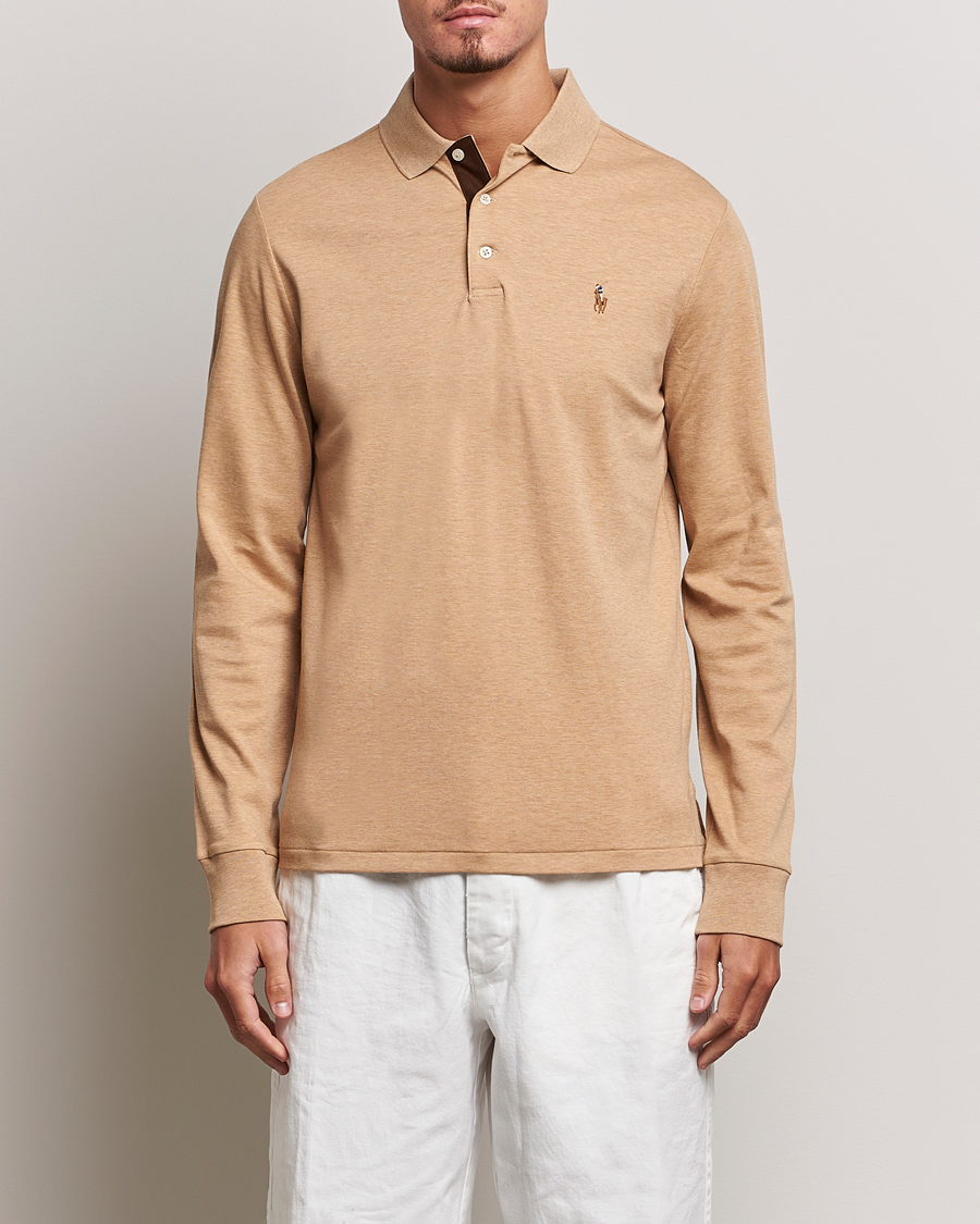 Herre | Tøj | Polo Ralph Lauren | Luxury Pima Cotton Long Sleeve Polo Camel Heather