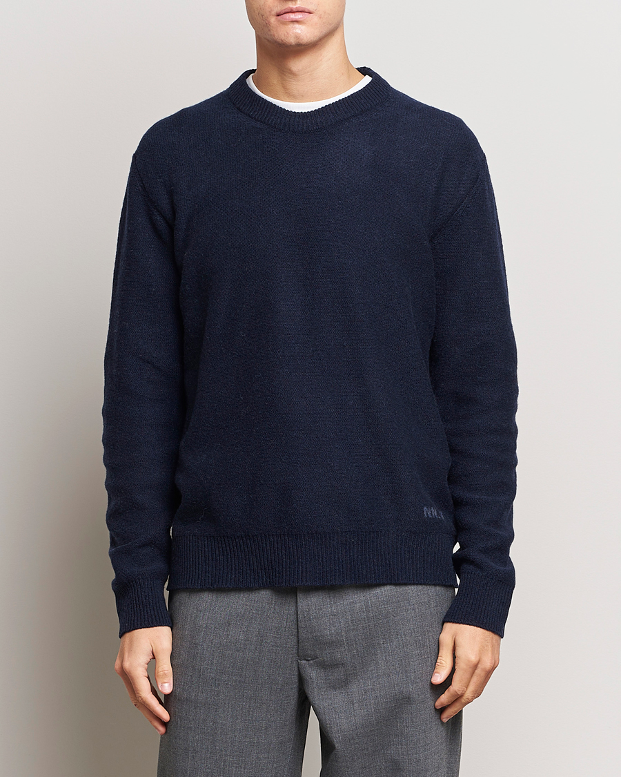 Herre |  | NN07 | Nigel Lambswool Knitted Crew Neck Navy Blue