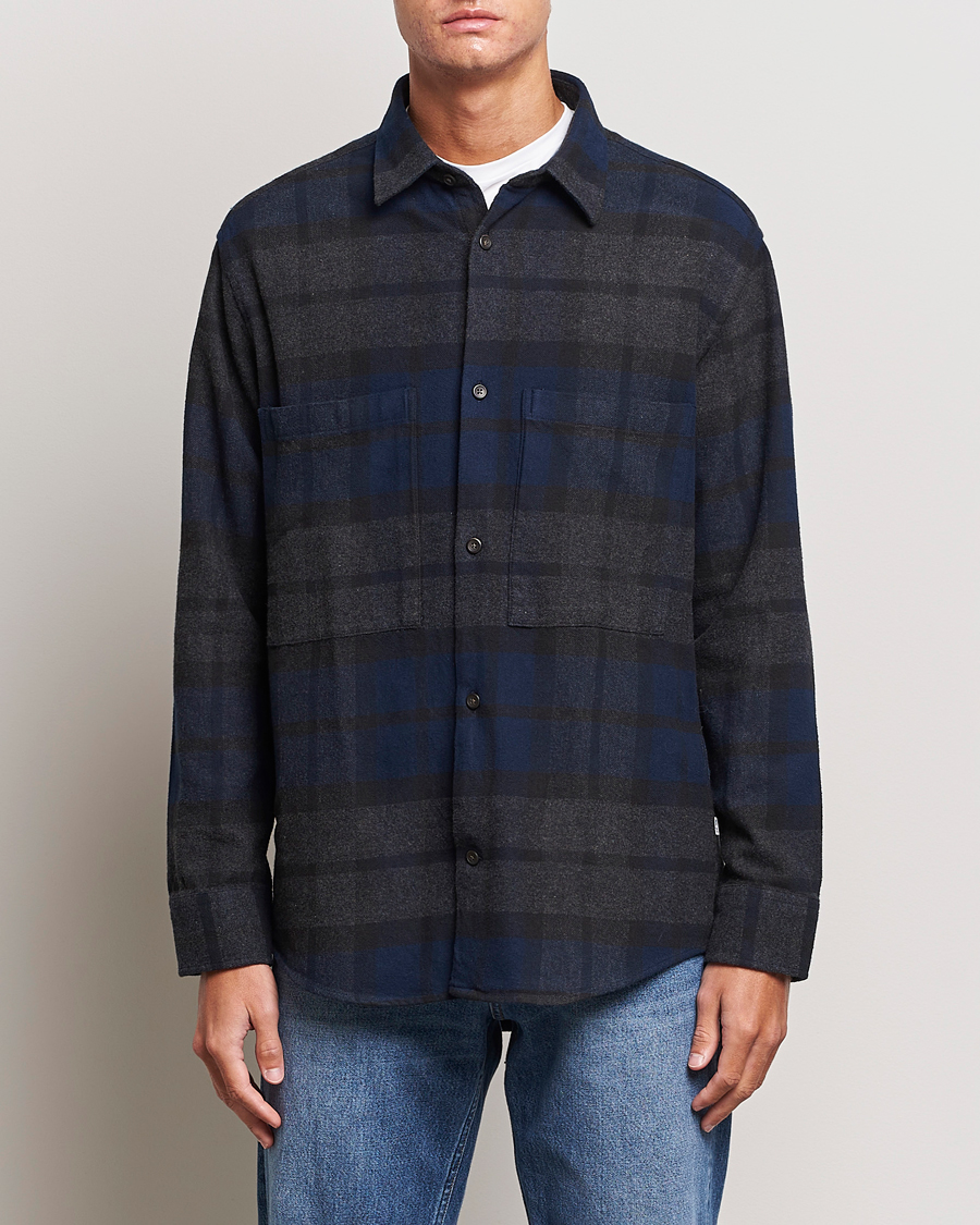 NN07 Freddie Checked Overshirt Navy/Grey - CareOfCarl.dk