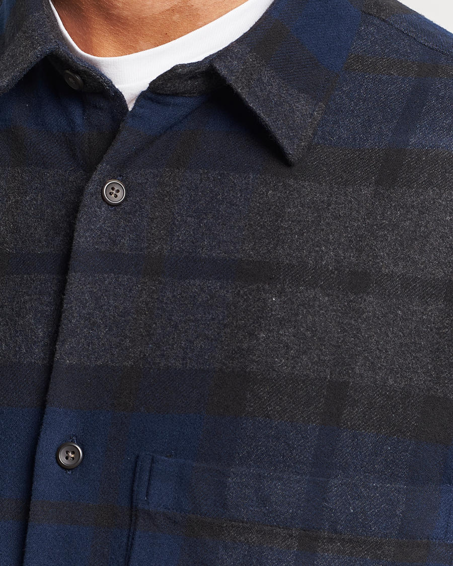 NN07 Freddie Checked Overshirt Navy/Grey - CareOfCarl.dk