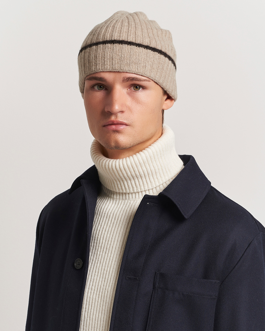 Herre |  | Amanda Christensen | Rib Knitted Cashmere Paspoal Cap Beige Melange