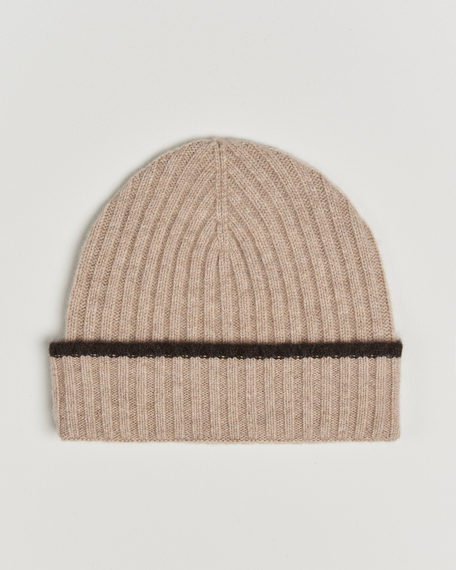 Herre |  | Amanda Christensen | Rib Knitted Cashmere Paspoal Cap Beige Melange