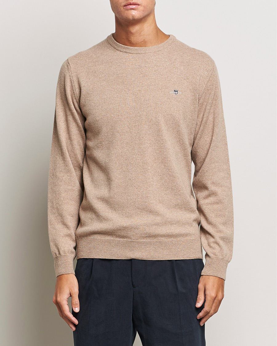 Herre |  | GANT | Lambswool Crew Neck Pullover Dark Sand