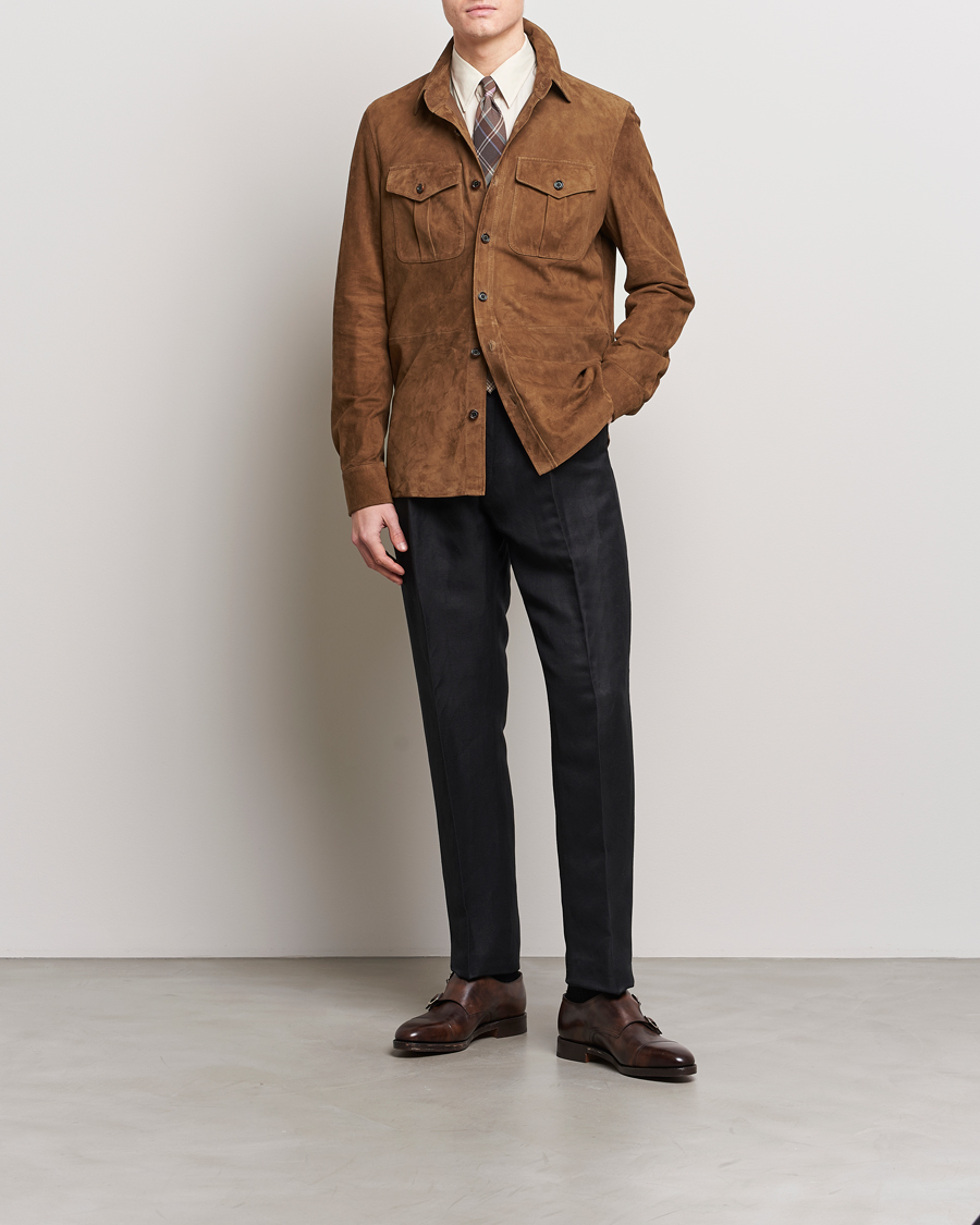 Herre | Jakker | Ralph Lauren Purple Label | Suede Shirt Jacket Dark Brown