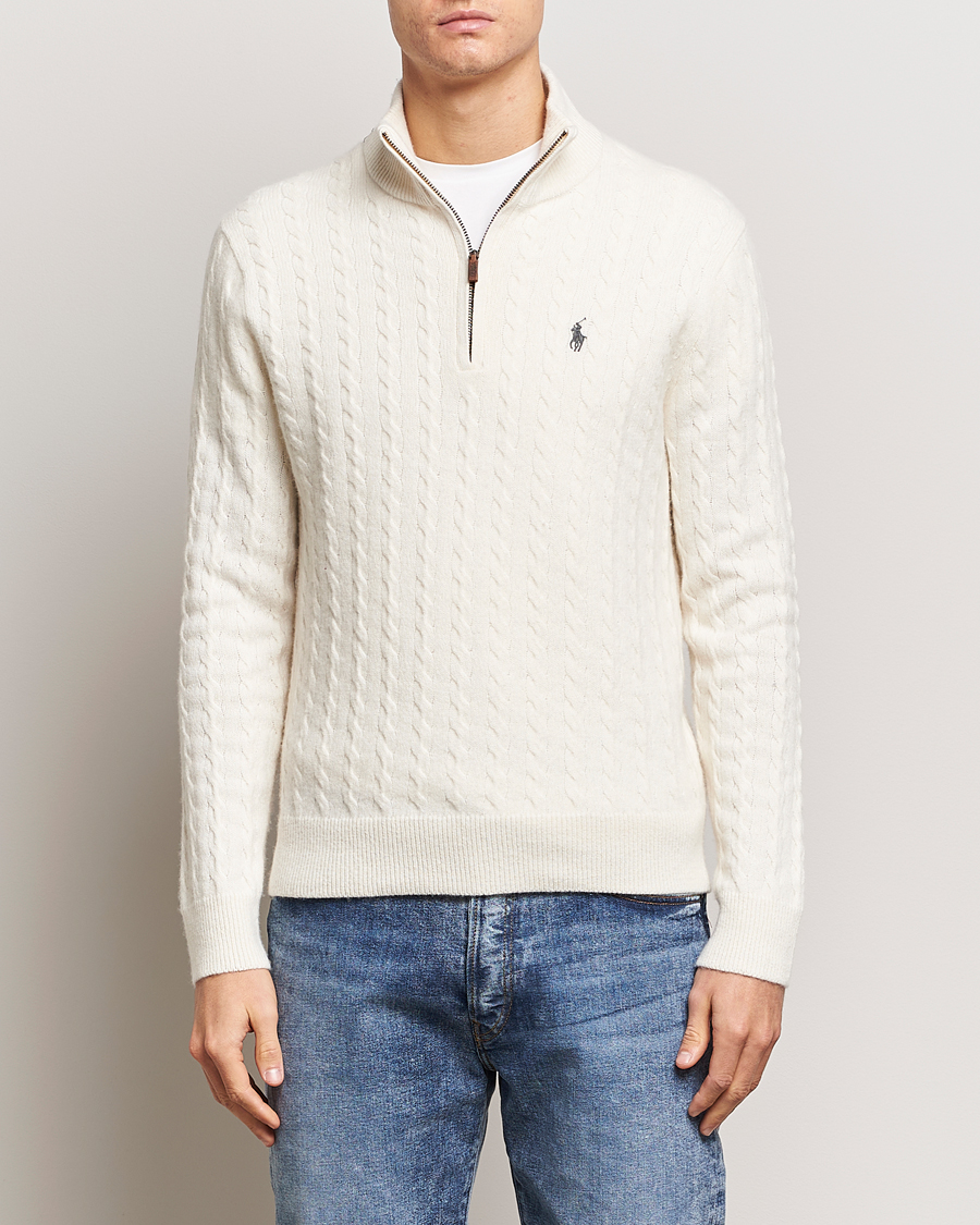 Herre | Trøjer | Polo Ralph Lauren | Wool/Cotton Cable Half-Zip Andover Cream