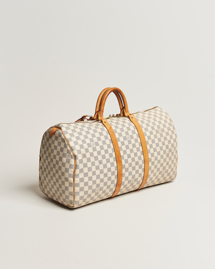 White Louis Vuitton Damier Azur Keepall 50 Travel Bag – Designer Revival