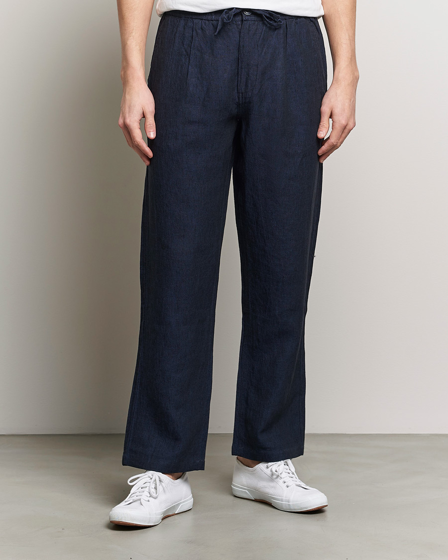 Herre | Hørbukser | KnowledgeCotton Apparel | Loose Linen Pants Total Eclipse