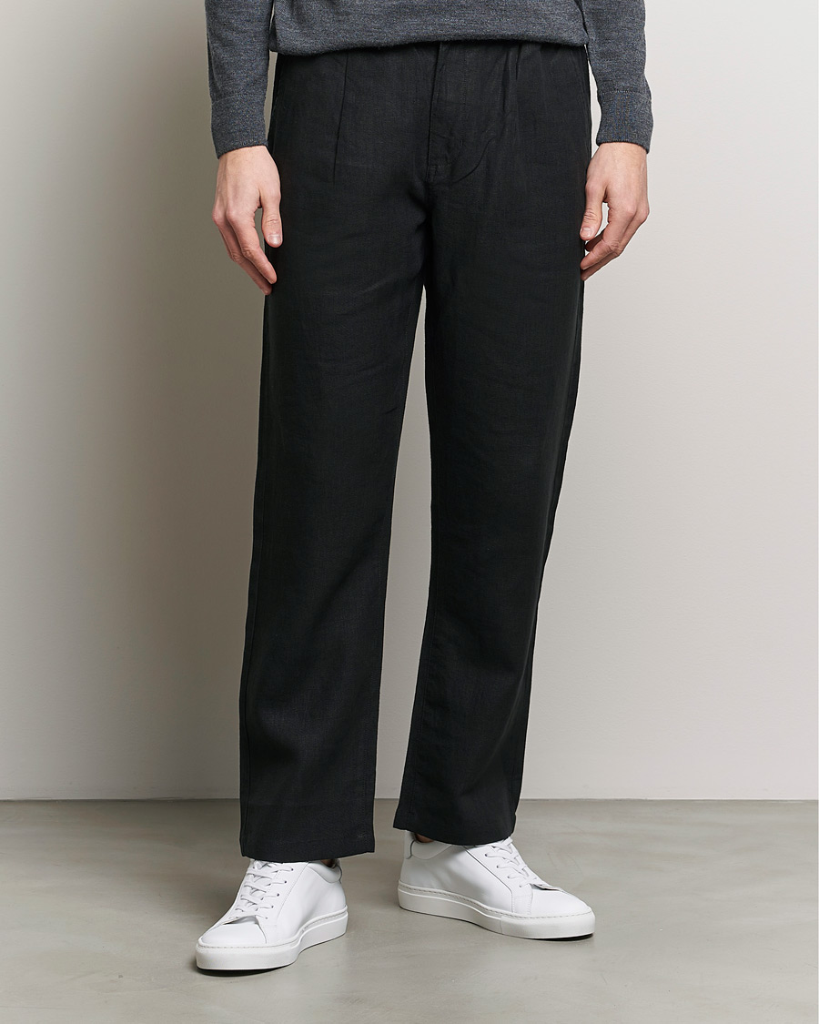 Herre |  | KnowledgeCotton Apparel | Loose Linen Pants Jet Black