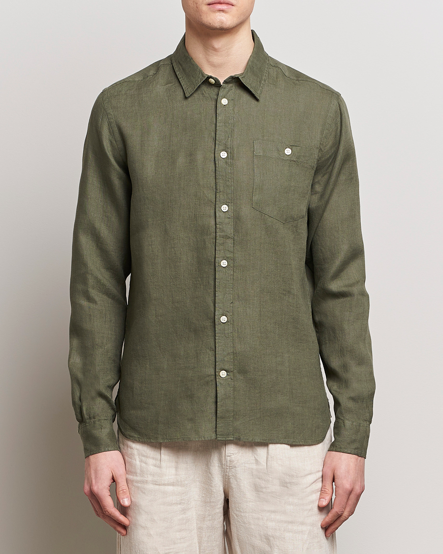 Herre | Casual | KnowledgeCotton Apparel | Regular Linen Shirt Burned Olive