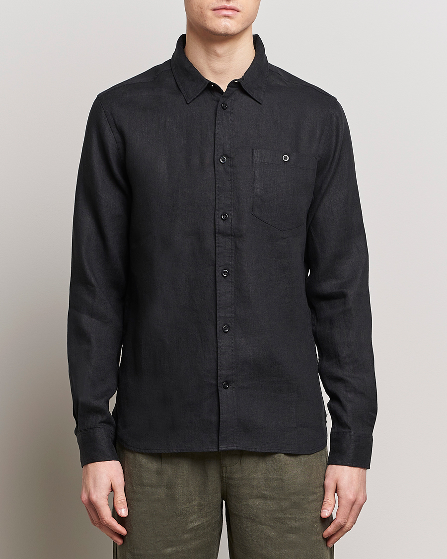 Herre | Casual | KnowledgeCotton Apparel | Regular Linen Shirt Jet Black