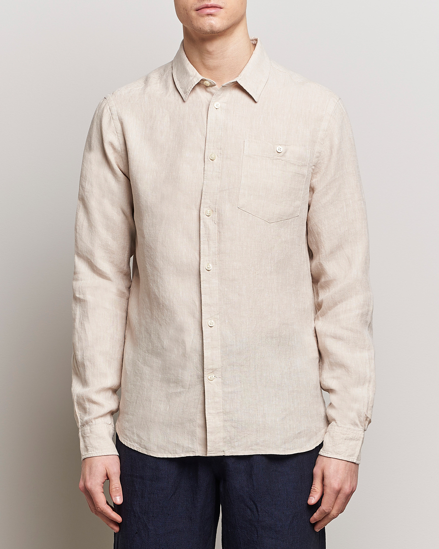 Herre | KnowledgeCotton Apparel | KnowledgeCotton Apparel | Regular Linen Shirt Yarndyed Beige