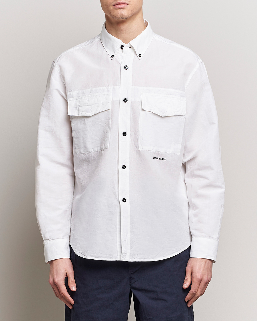 Herre |  | Stone Island | Cotton/Hemp Pocket Overshirt White