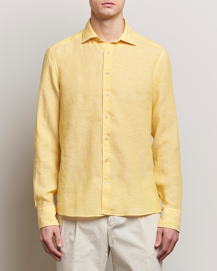 Herre |  | Stenströms | Slimline Cut Away Linen Shirt Yellow