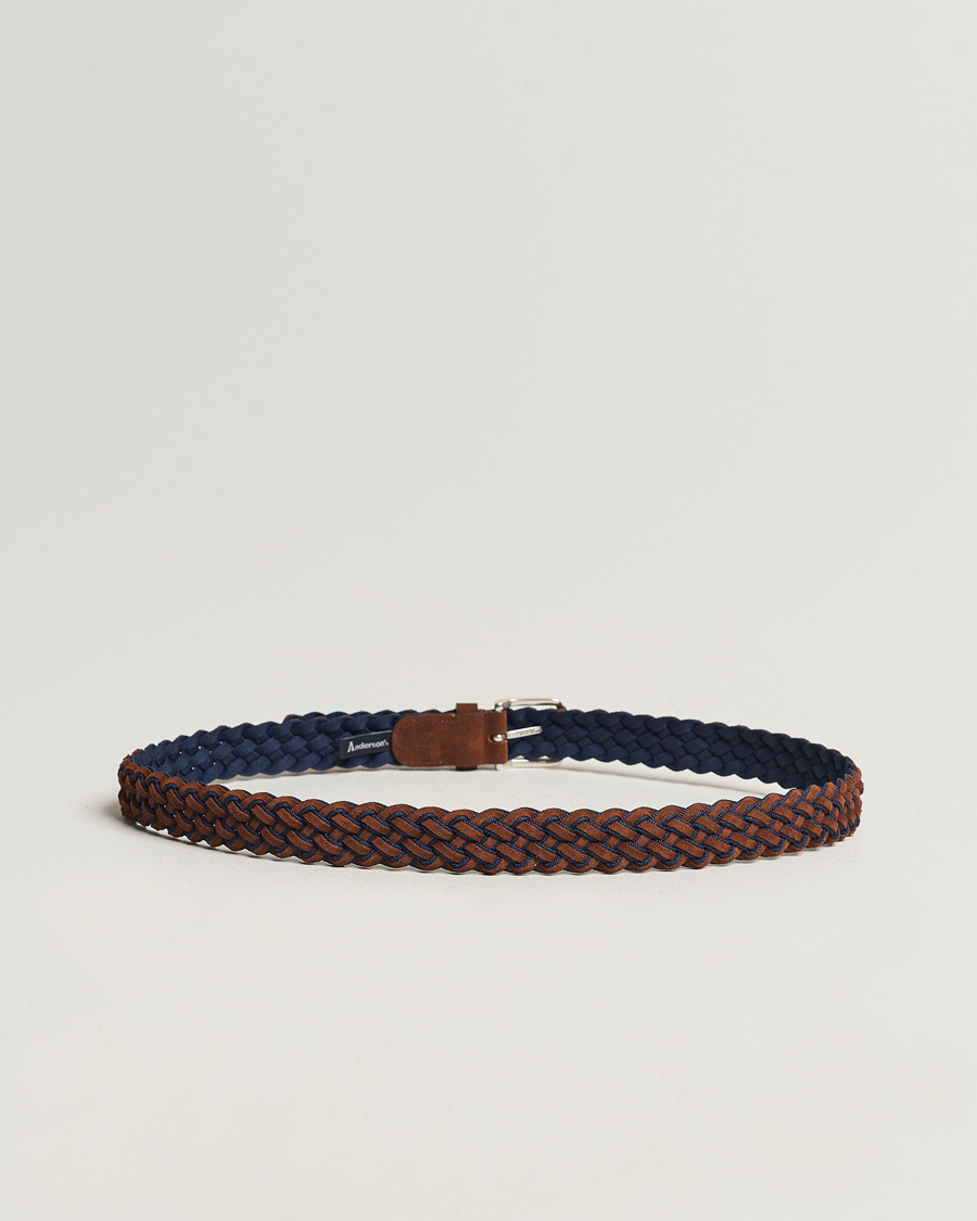 Herre | Anderson's | Anderson\'s | Woven Suede Mix Belt 3 cm Brown/Blue