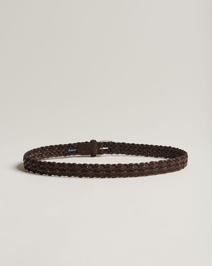 Herre | Anderson's | Anderson\'s | Woven Suede/Leather Belt 3 cm Dark Brown