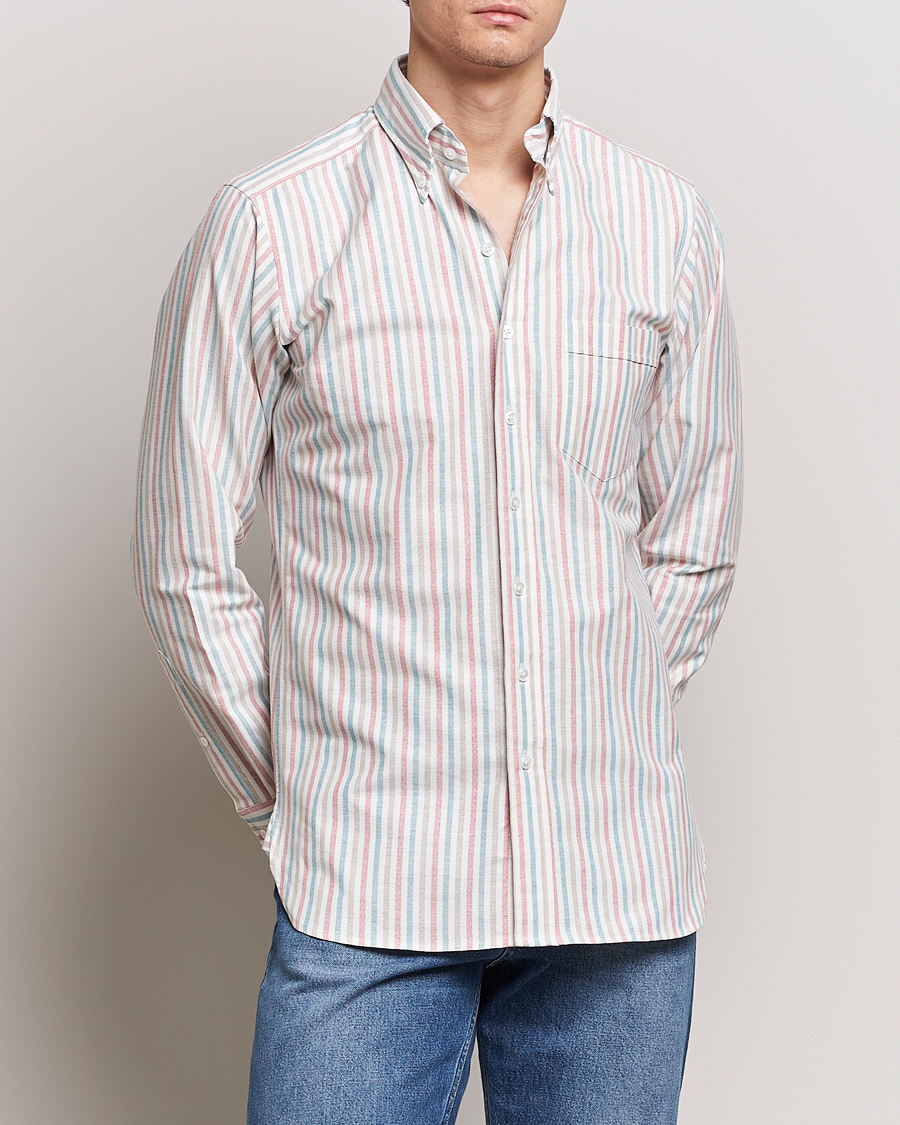 Herre | Tøj | Drake\'s | Thin Tripple Stripe Oxford Shirt White