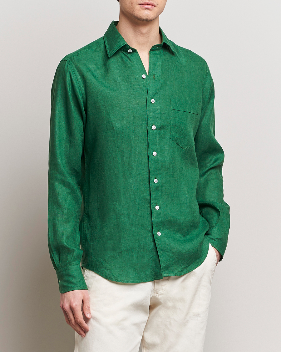 Herre | Tøj | Drake\'s | Linen Summer Shirt Green
