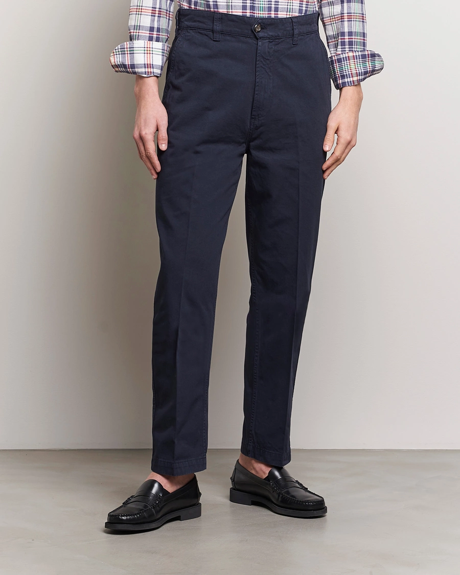 Herre | Drake's | Drake\'s | Flat Front Cotton Chino Navy